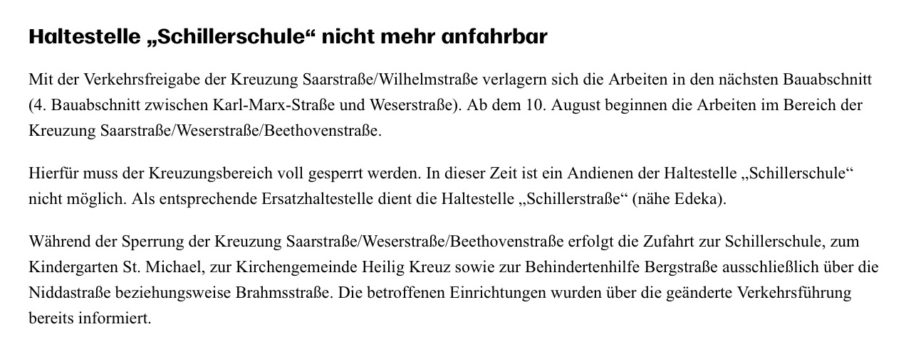 Du betrachtest gerade Haltestelle Schillerschule ab 10.08.26 nicht mehr anfahrbar – Ersatzhaltestelle in der Schillerstraße (nähe Edeka März)